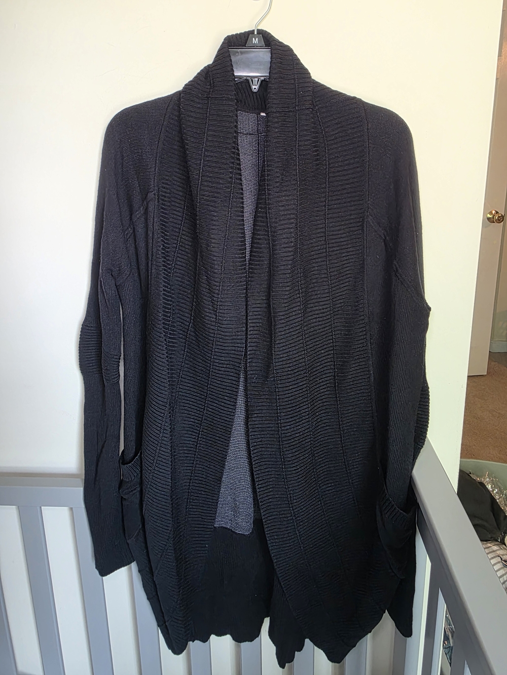 Lululemon Black Reversible Open Front Shawl Sweater W/ Thumb Hole Sleeves